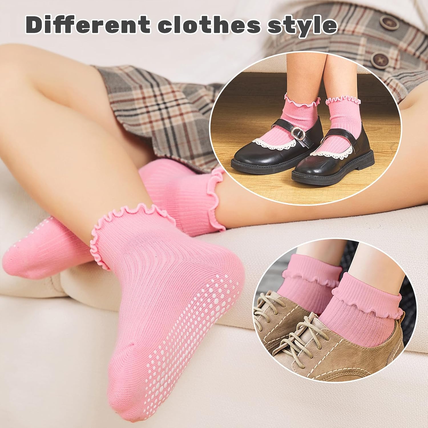 6 Pairs Toddler Ruffle Socks for Girls Baby Grip Socks Non Slip Socks Cute Grippy Frilly - Image 4