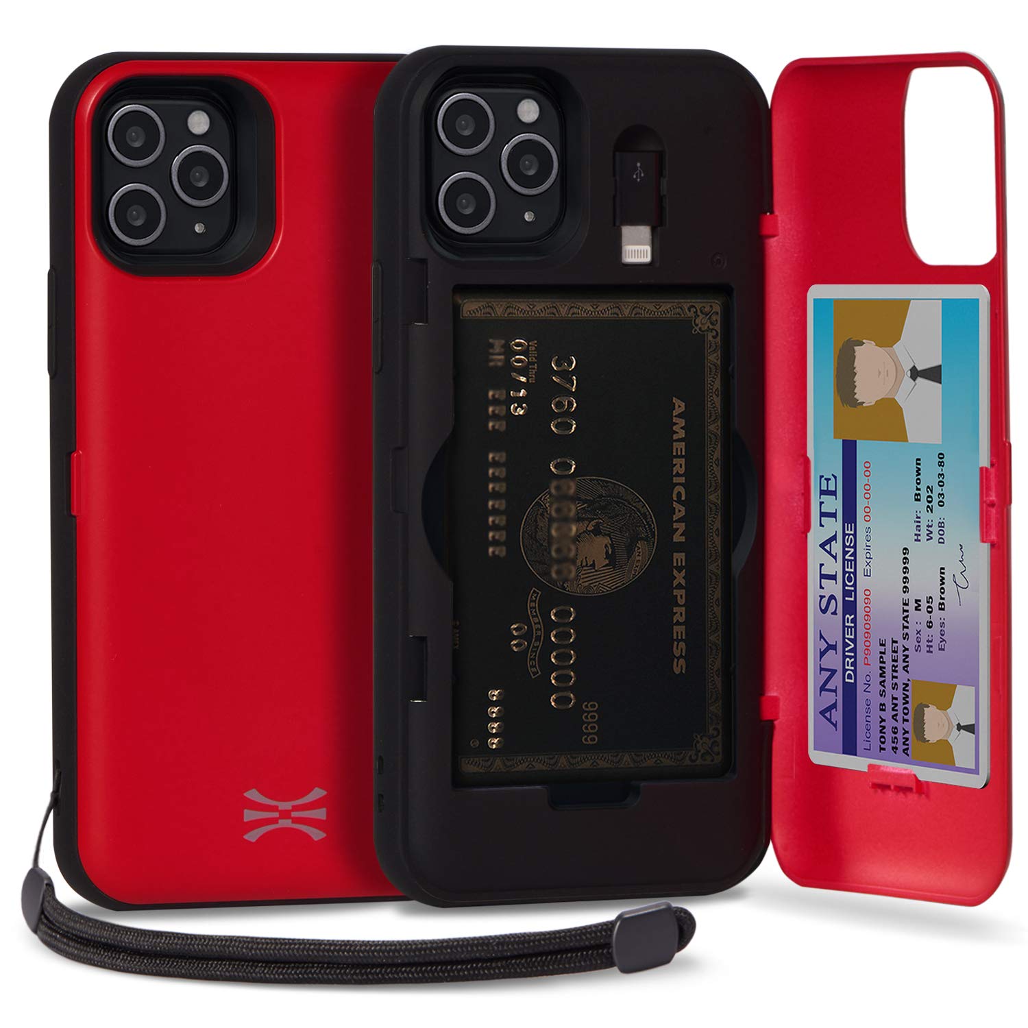 TORU CX PRO Case for iPhone 11 Pro Max, with Card Holder | Slim Protective Cover with Hidden Credit Cards Wallet Flip Slot Compartment Kickstand | Include Mirror, Strap, Lightning Adapter - Red