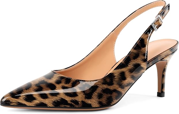 SAMMITOP Womens Pointed Toe Slingback Shoes Kitten Heel Pumps Comfortable Dress Shoes