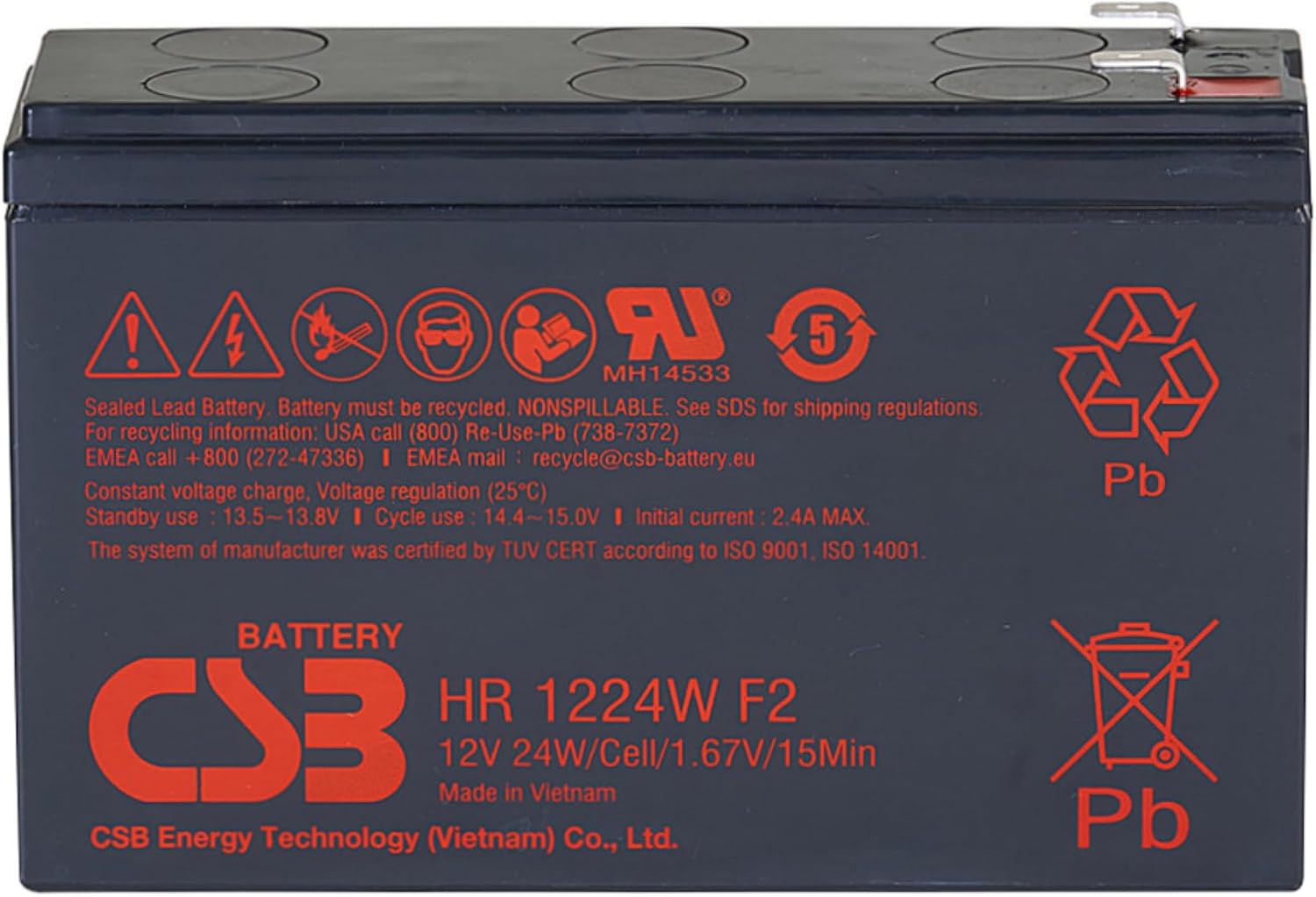 CSB HR1224W High Rate AGM Battery