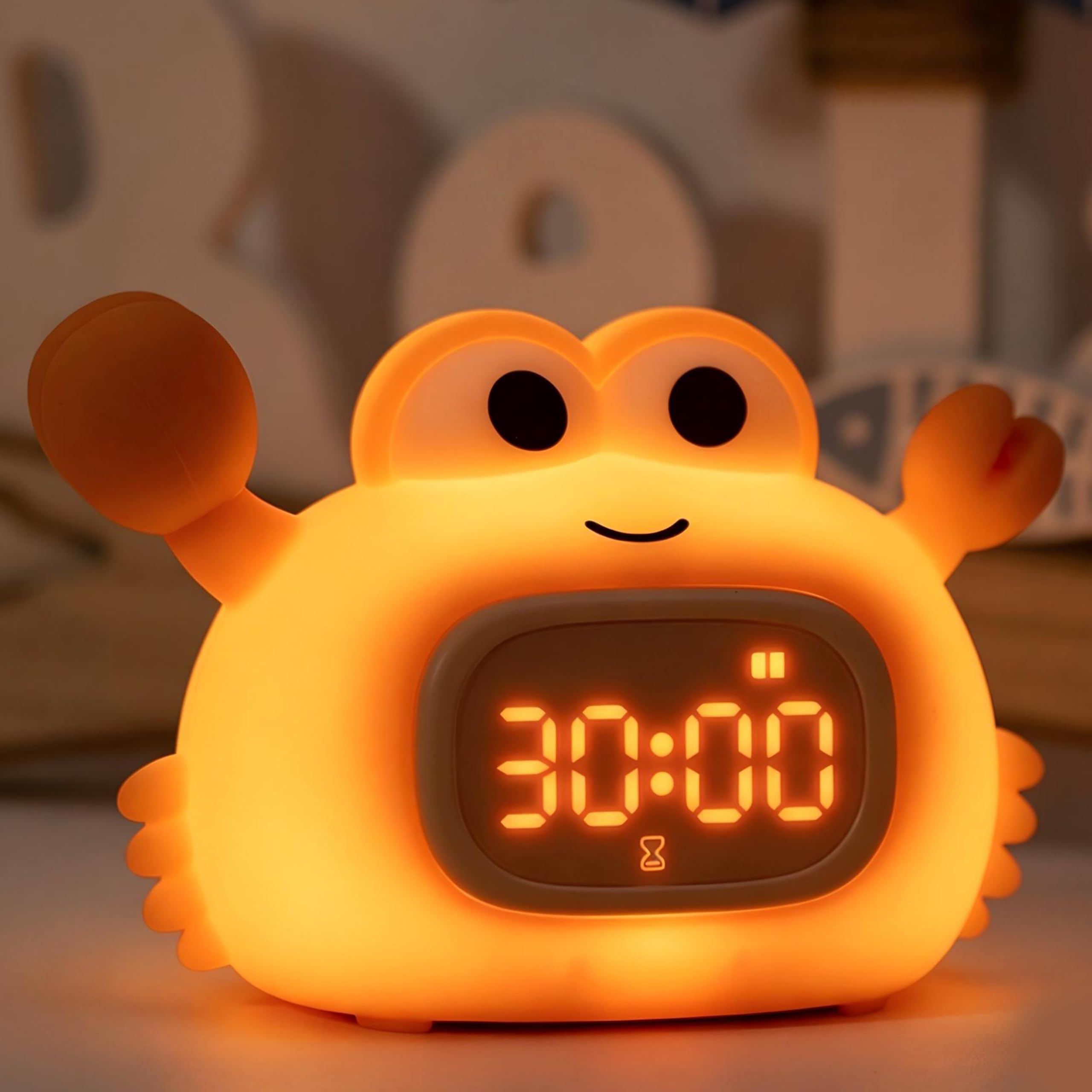 Reloj despertador inteligente contra miedos nocturnos, luz suave de cangrejo