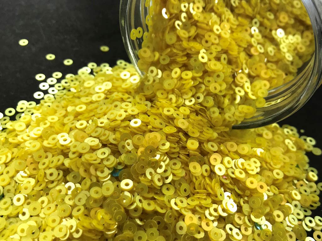 The Design Cart Yellow Center Hole Circular Sequins (4 mm) (Pack of 100 Grams) for Embroidery, Art and Craft - Image 1