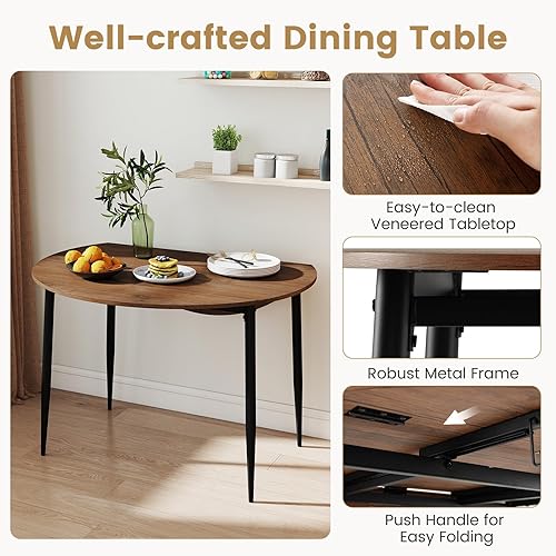 Miniatura 4 de GOFLAME Juego de mesa de comedor redonda de 5 piezas para 4, mesa de cocina extensible y 4 sillas tapizadas de piel sintética, juego de comedor que