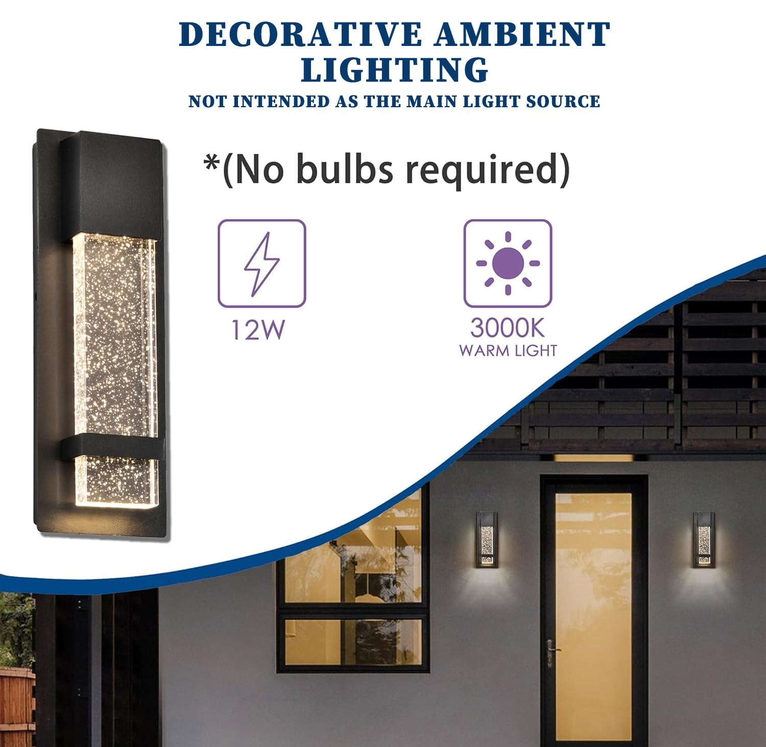 Alighting 12W LED Außenwandleuchte Schwarz | Moderne Wandlampe aus Aluminium mit Kristallglas für Außenwand,Hauseingang, 3000K Warmweißes, IP44 Wetterfest
