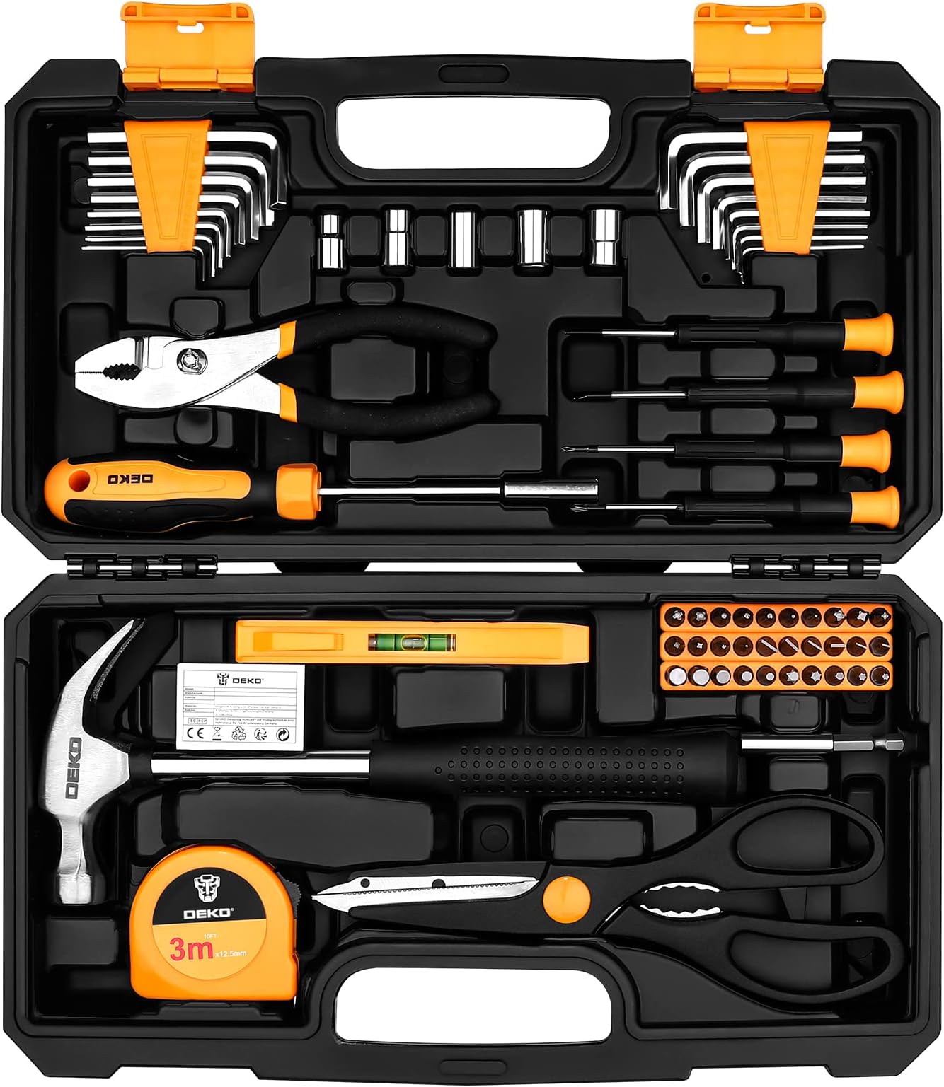 DEKO Tool Kit Set Box 62 Piece Home Repair DIY Tools Basic Hand Toolbox Sets for Home