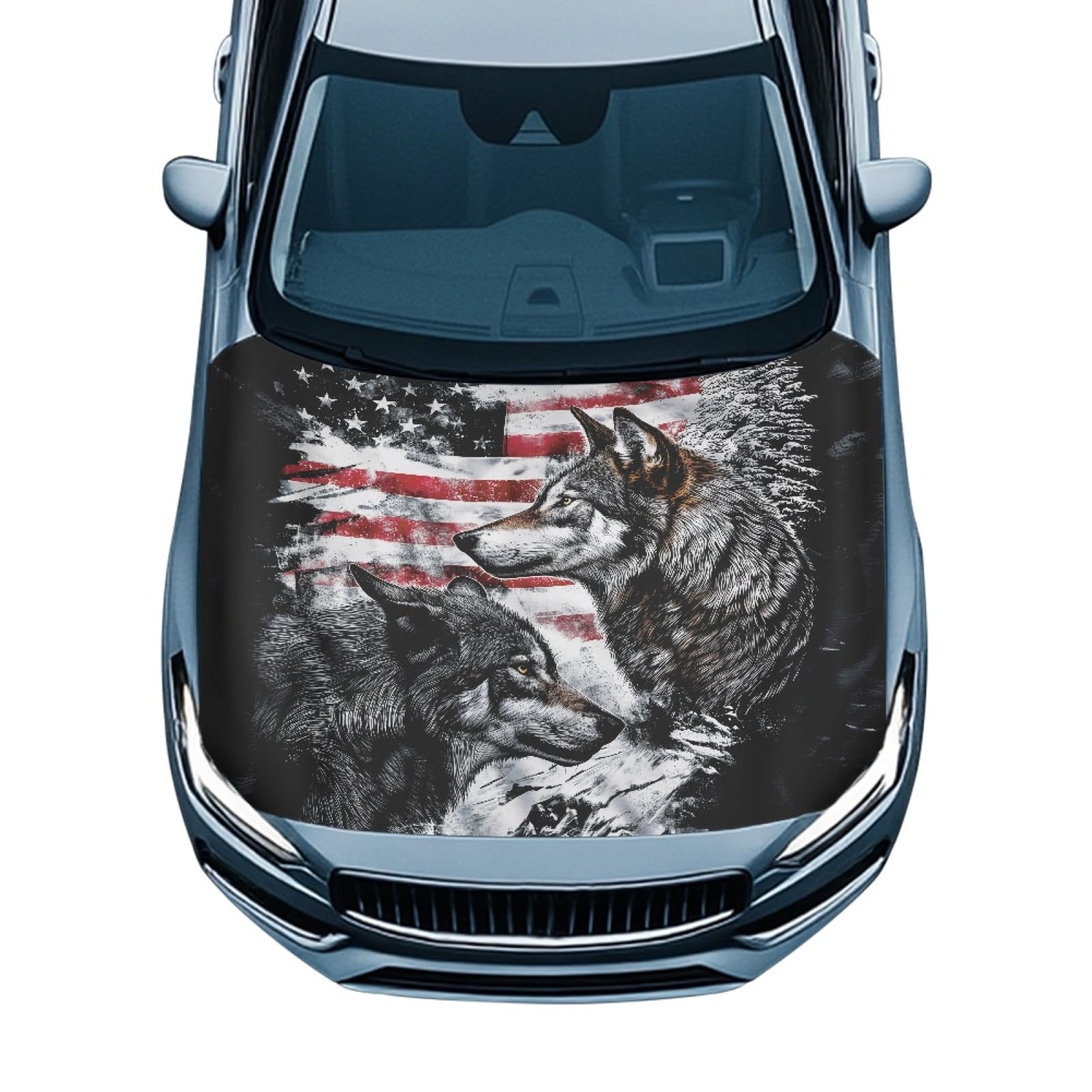 Flag Wolf Flag Car Hood Cover Easy Installation Car Hood Cover Protector Removable Automotive Accessories Fabric Hood Cover All-Season Protection for Car Decor