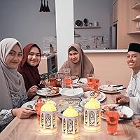 Vista 5 de Threan 6 faroles de Ramadán con luces LED mini Eid Mubarak, decoraciones de Ramadán para el hogar, mesa, pared, centros de mesa y decoración