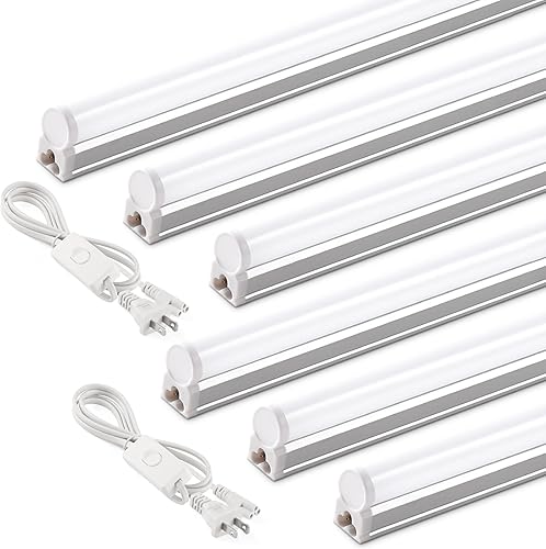 Barrina T5 - Luz LED para tienda de 4 pies, 2 cables de alimentación de 6500 K, blanco súper brillante, 2200 lm, 20 W, lámpara de techo comercial