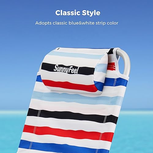 Miniatura 4 de SUNNYFEEL Silla de playa portátil, silla de playa plegable con respaldo bajo, silla de campamento ligera con posición reclinable, tumbona mochila
