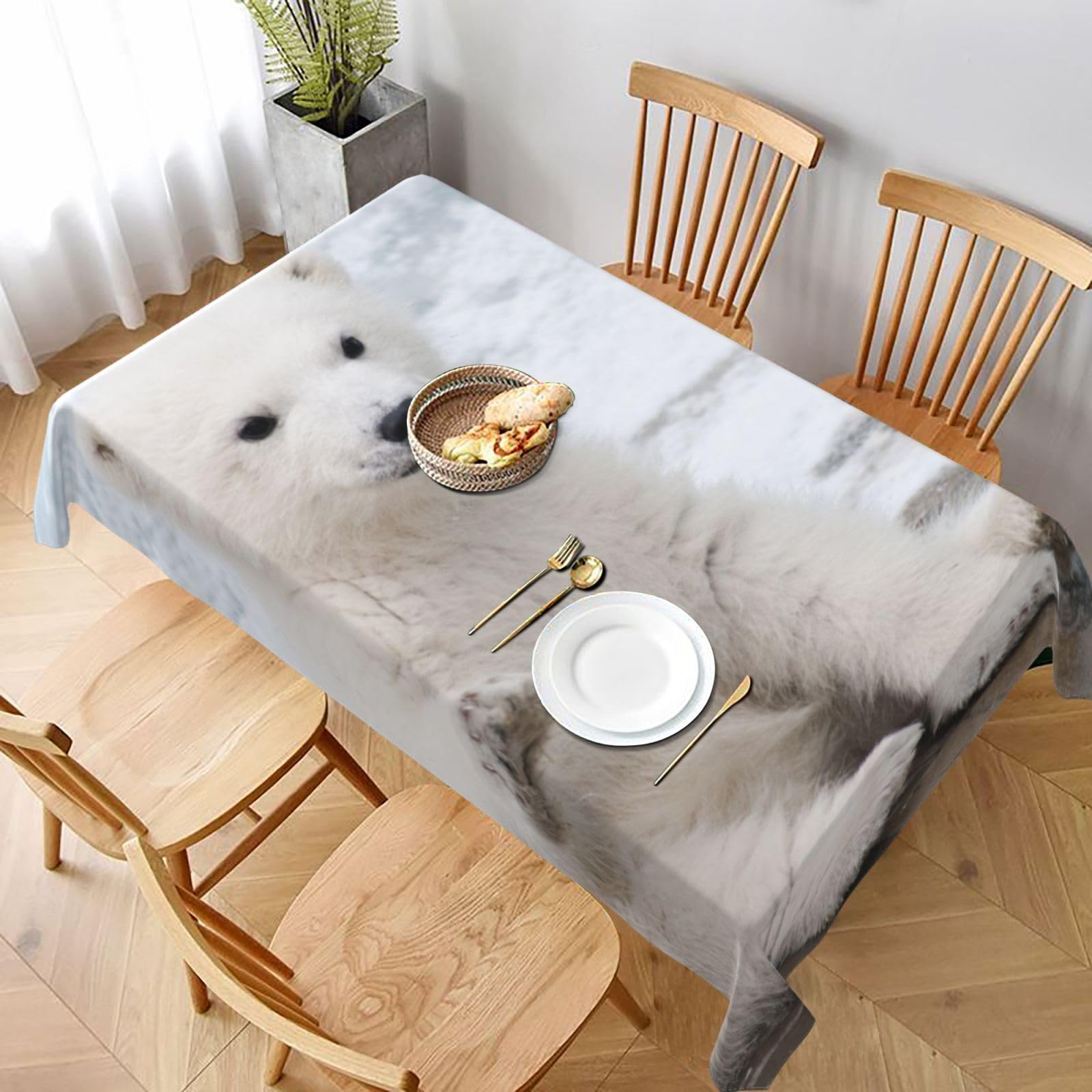 BNVSADC Baby Polar Bear Printed Rectangle Tablecloth 228x152 CM, Water Resistant Polyester Table Cloth Decorative Fabric Table Covers for Kitchen Dining Table Parties Camping