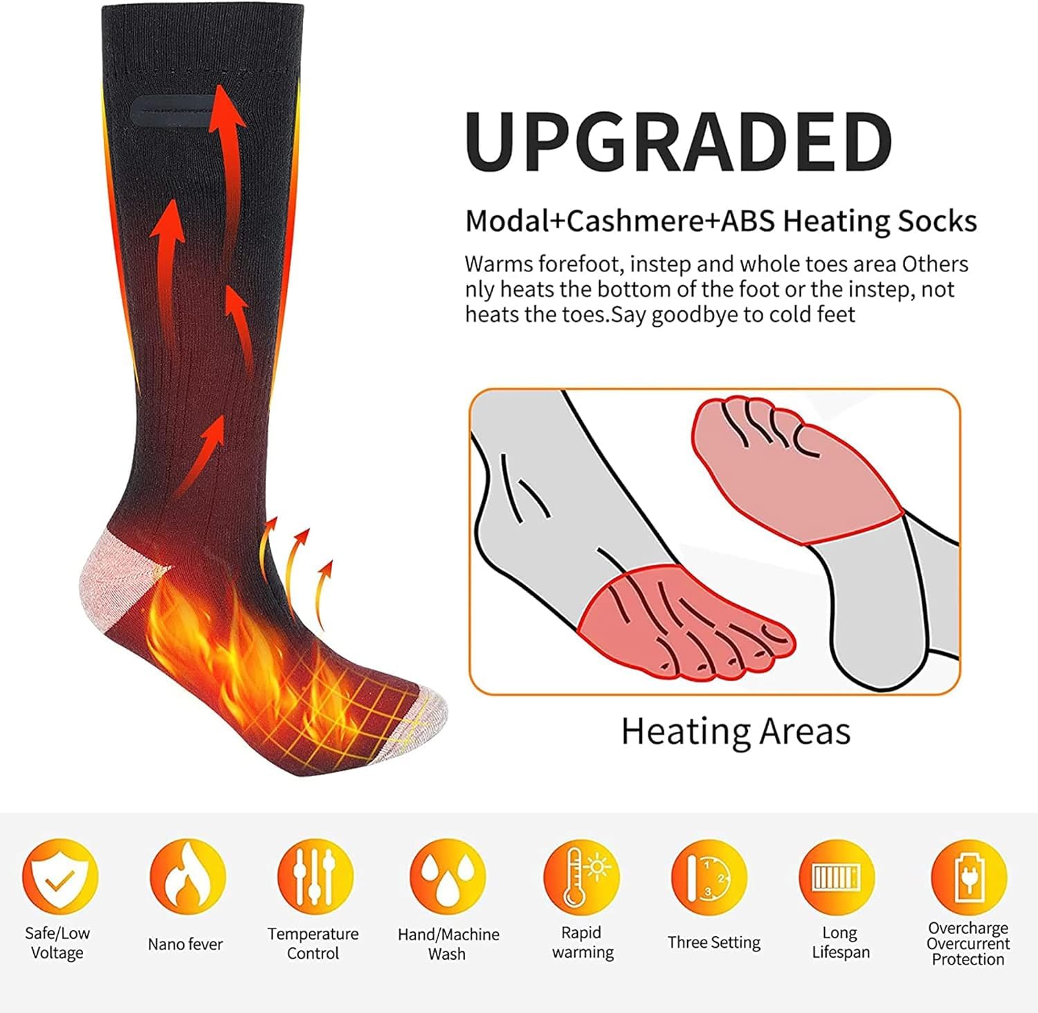 Chaussettes chauffantes lavables avec 3 réglages de Chauffage électriques pour Hommes et Femmes Randonnée Ski Camping