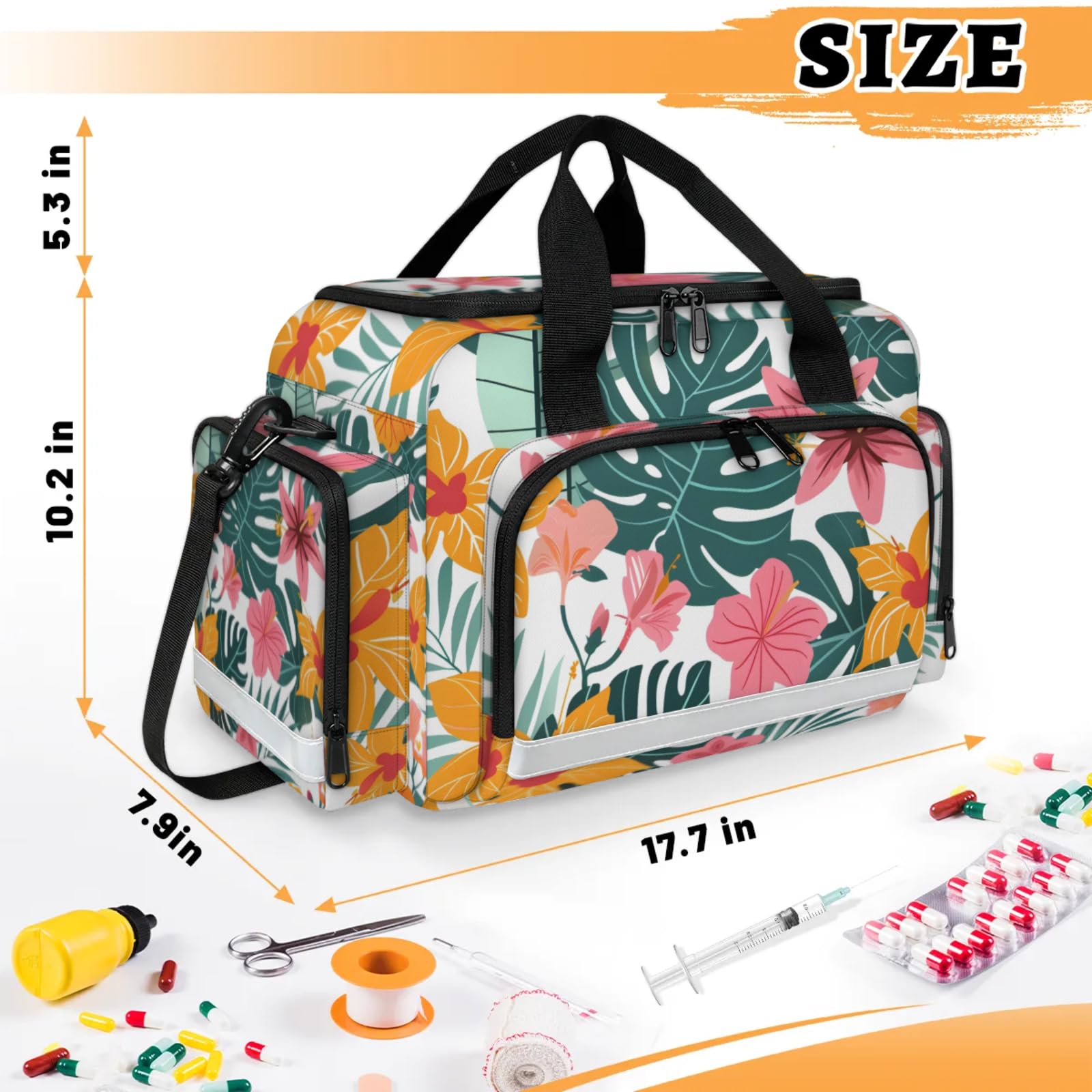 GzLeyigou First Aid Bags Empty, Lovely Flowers Emergency Bag First Aid Kit Multiple Compartment Kit Carrier On Call Trauma Bag For Paramedics Emergency Medical Supplies Kit