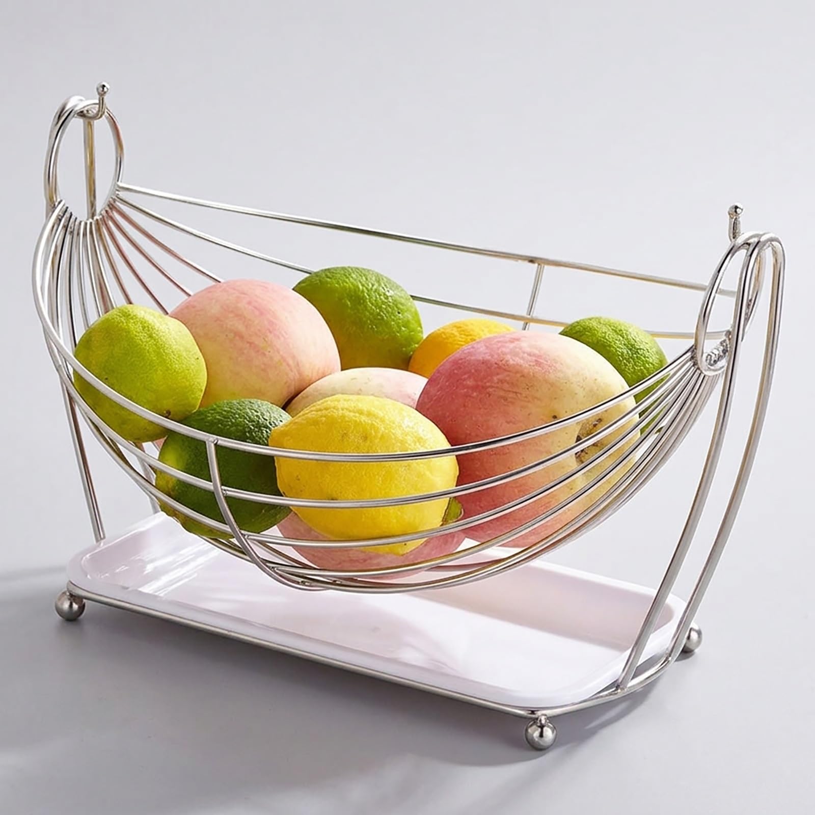 YYLMKMFC-AE Fruit Basket For Kitchen Counter, 304 Stainless Steel Metal Bowl Holder With Removable Draining Tray For Vegetables Bread Snack