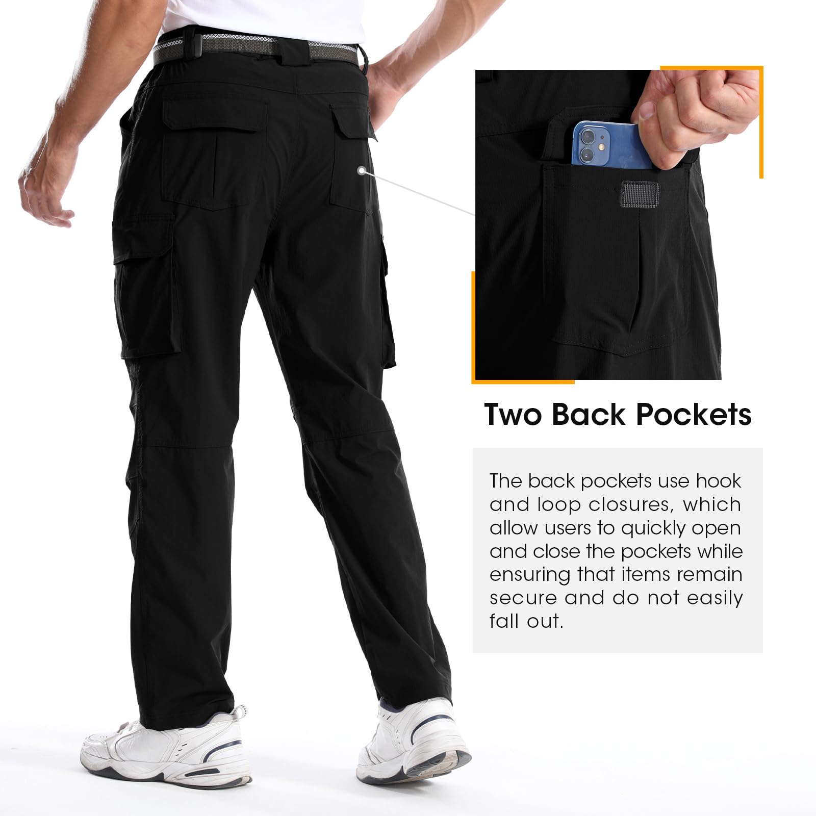 BondiTrekk Men's Quick-Dry Cargo Pants, Lightweight Hiking Pants, Travel Pants with Belt Pockets for Outdoor Camping Work Black - image 4
