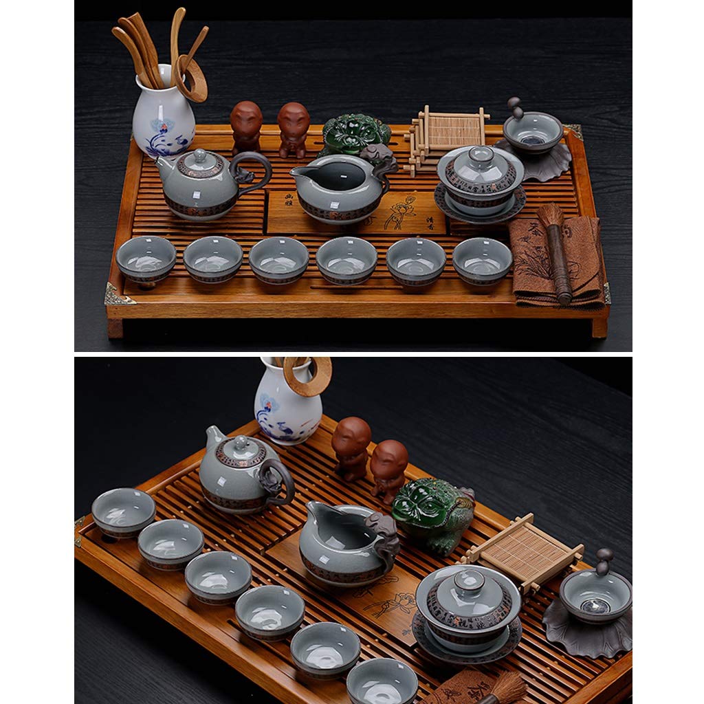 Ceramiczny zestaw do herbaty Kung Fu z tacą drenażową, elegancki zestaw do serwowania herbaty do domu i biura, mały stolik kawowy, taca na herbatę, idealna na ceremonię parzenia herbaty (kolor