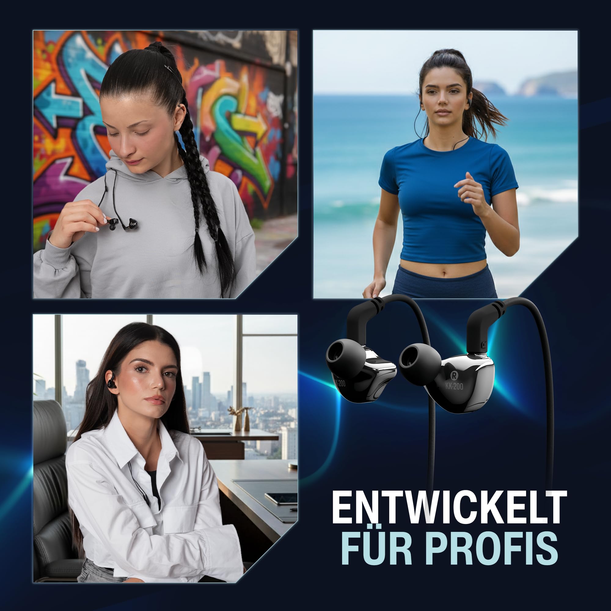 audio pirates - Jimmy KK-200 - słuchawki douszne, wtyczka jack, etui, dźwięk Hi-Fi, kabel 3 m, adapter 6,3 mm, 3 rozmiary zatyczek do uszu – słuchawki Hi-Fi, słuchawki PC, słuchawki sportowe, wtyczka
