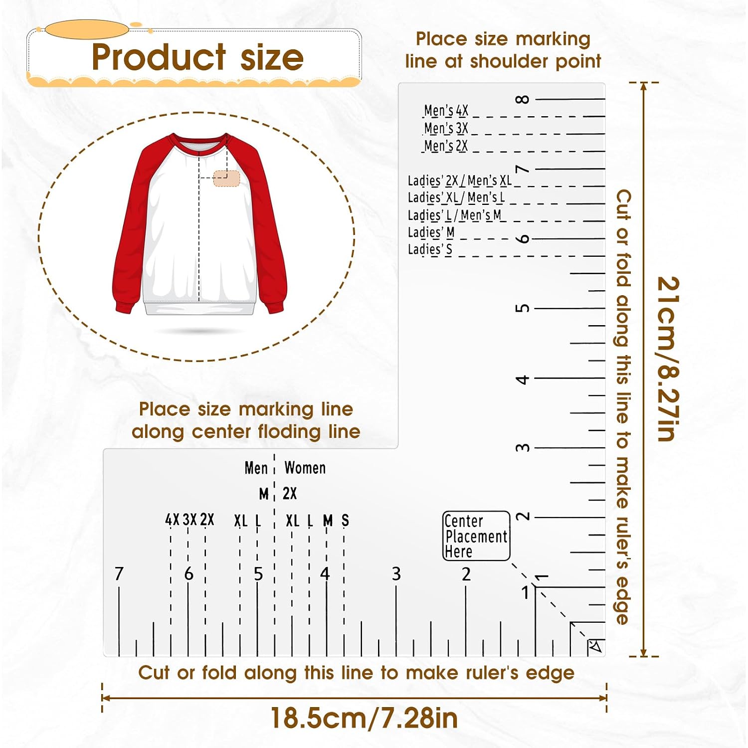 COMNICO Left Chest Logo Placement Tool, T-Shirt Ruler Guide for Vinyl Alignment, Clear Acrylic Sewing Ruler Embroidery Placement Ruler for Adult Size Heat Press Printing Pattern Making