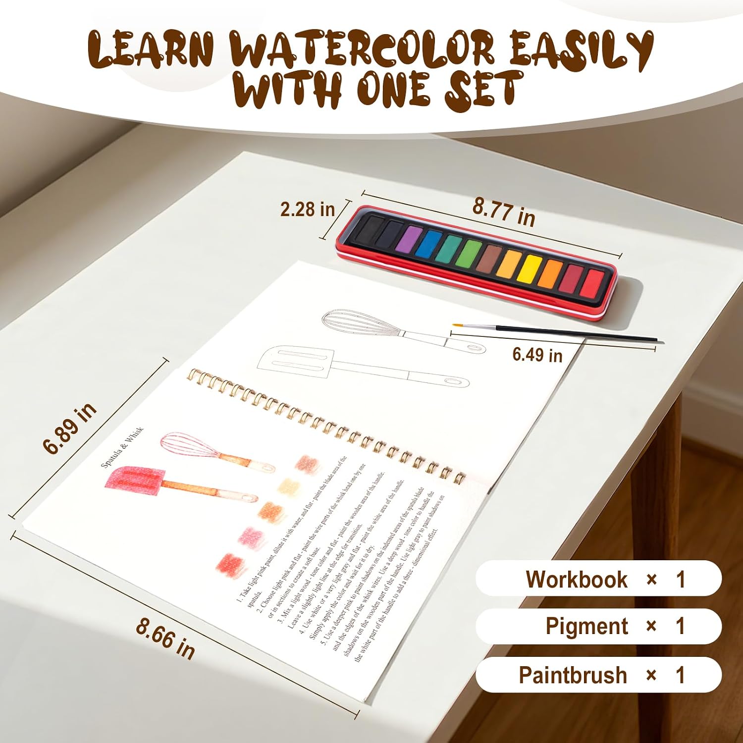 Watercolor Workbook for Adults, Beginner Friendly Watercolor Painting Kit Baking Pattern Water Coloring Book, Nature-Themed Practice Art Gift Water Color Paint Book with Palette and Brush image 3