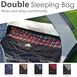 AGEMORE Cotton Flannel Double Sleeping Bag for Camping, Backpacking Or Hiking. Queen Size 2 Person Waterproof Sleeping Bag for Adults Or Teens. Lightweight with Compression Sack