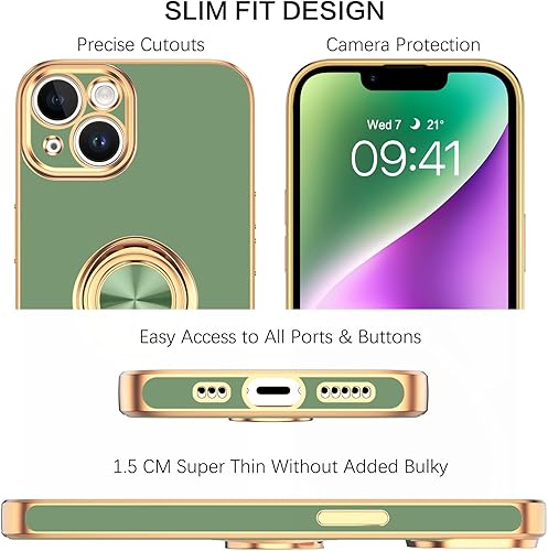 Miniatura 2 de VENINGO Funda para iPhone 14, fundas para iPhone 14, ajuste delgado, suave, soporte de anillo de 360, soporte magnético para automóvil, fácil de