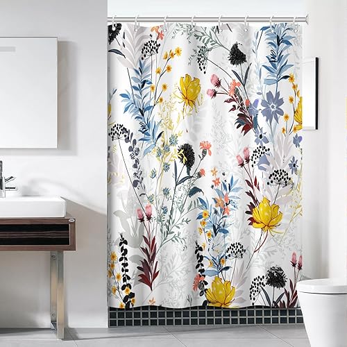 Miniatura 51 de Cortina de ducha verde salvia con eucalipto, cortina de ducha de tela impermeable con hojas de planta de primavera, cortina de ducha acuarela verde