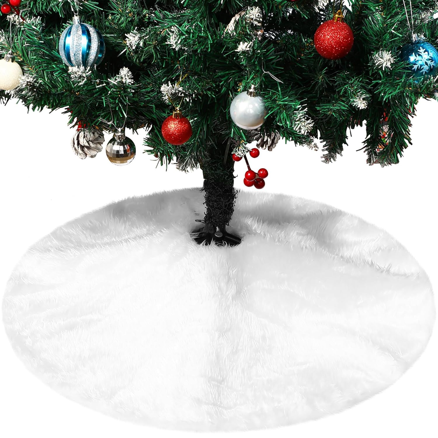 YXHZVON Coperta rotonda per albero di Natale, 120 cm, in pelliccia sintetica bianca, per feste di Natale