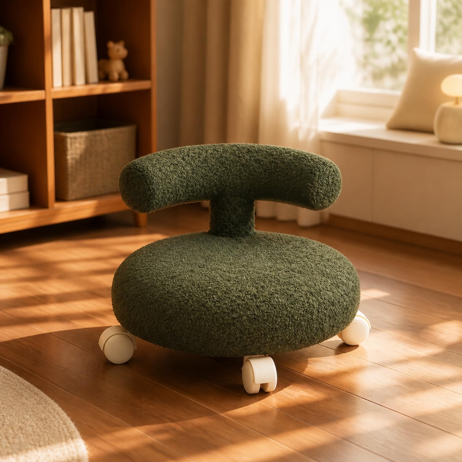 kowaku Taburete Infantil con Respaldo Redondo Taburete bajo con Ruedas Giratorio Silla Giratoria Ruedas para Niños, Adolescentes, Hogar, Juego,