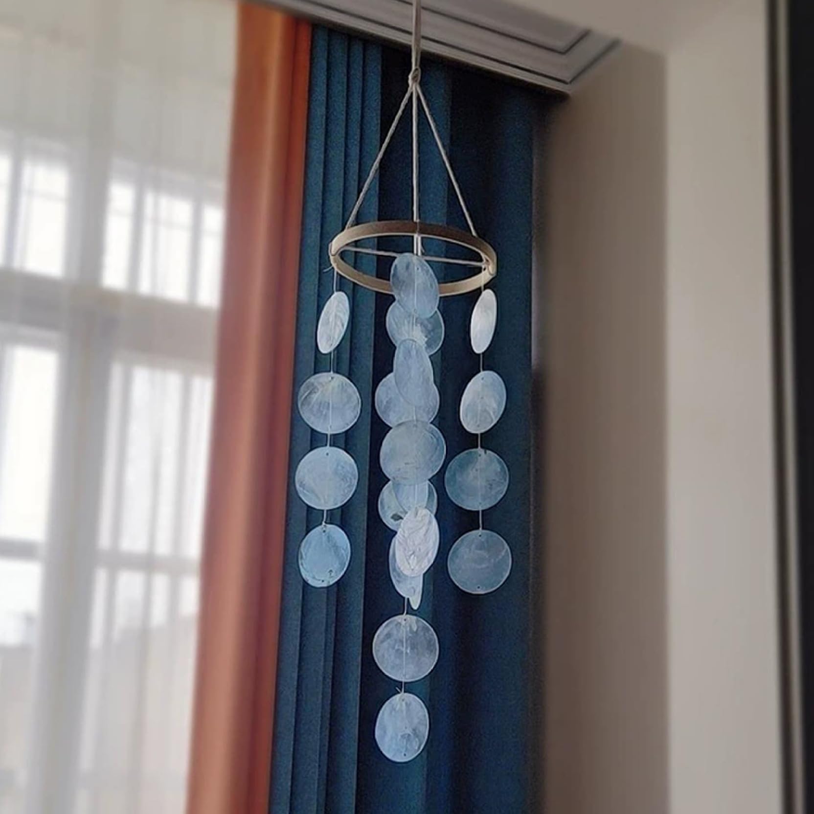 Outdoor Wind Chimes Wind Chime for Outside, 29 Inch Coastal Seashell Chime with Clear Sounds, Easy Hanging Nautical Windchime for Porch, Patio Blue