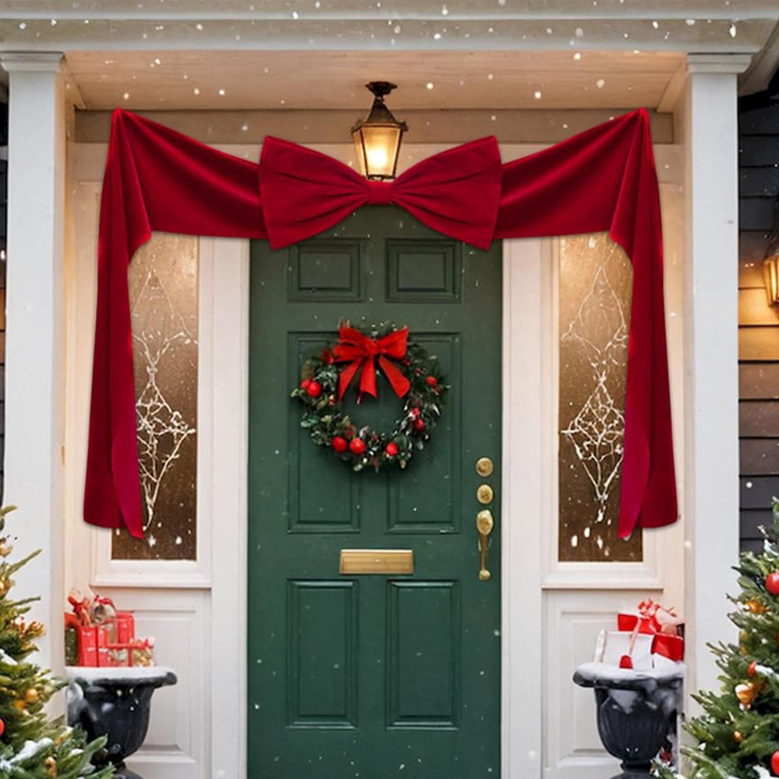 Weihnachtsbaumschleife Roter Kranzschmuck mit Langen Bändern | 50 x 180 cm große rote Schleife als Baumspitze für Zuhause Wohnzimmer Haustür Fenster Wand Außen Feiertagsparty