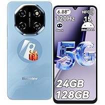 Blackview Smartphone 5G, 24GB+128GB, 2TB TF, Telefono Cellulare 6.88” HD 120Hz, Android 15, Unisoc T8100, 5000mAh, 16MP+8MP, 5G Dual SIM, OTG, NFC, Face ID, Fingerprint