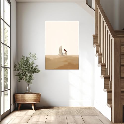 Vista 111 de Arte de pared de Jesús y el niño, póster minimalista bohemio cristiano, lienzo para pared, imagen abstracta de Jesús, arte cristiano religioso Jesús