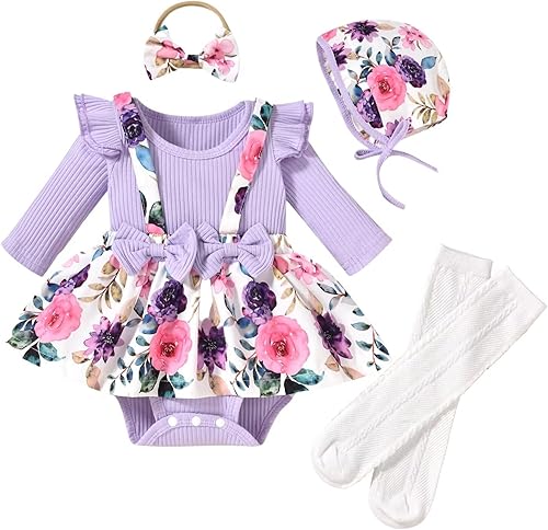 Unutiylo Ropa de bebé recién nacida prematura con tirantes, traje de otoño e invierno, traje de manga larga con volantes