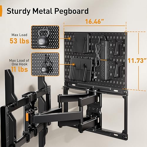 Miniatura 6 de PERLEGEAR Soporte de TV de movimiento completo con tablero de clavijas de metal para la mayoría de televisores planos o curvos de 42 a 84 pulgadas