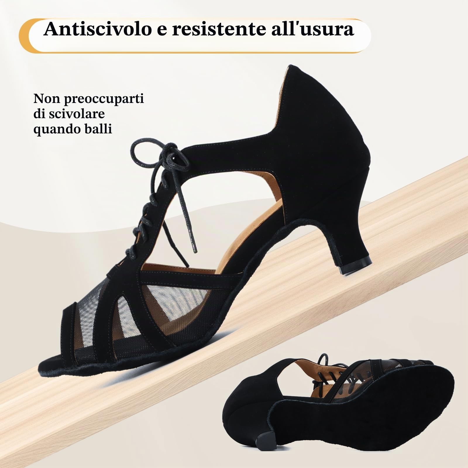 Donne Nero Scarpe da Ballo Suola Scamosciata Tacchi Salsa Latino Pratica Scarpe Tacco Basso 5.5cm