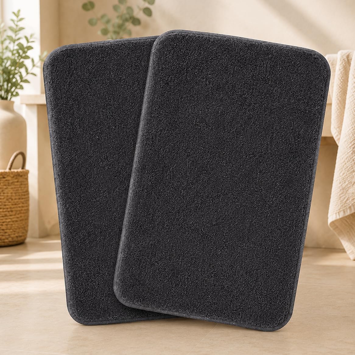Roseate Solid Soft Anti Skid (38x58 cm) Microfiber 1500 GSM Bath Mat for Bathroom/Kitchen/Door Mat/Floor Mat (Grey) Pack of 2-image-6