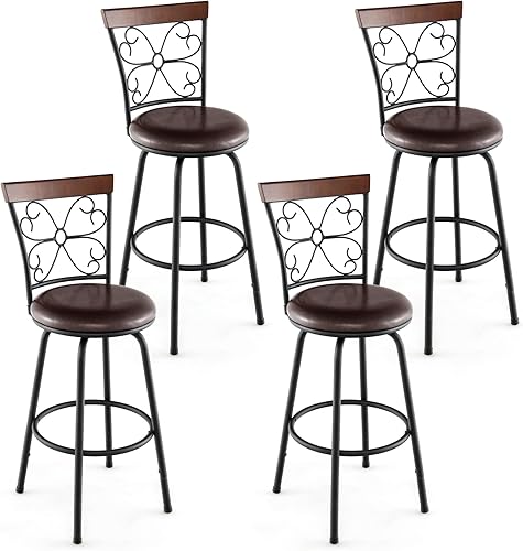 COSTWAY Taburetes de bar para isla de cocina, taburetes de bar giratorios de altura de asiento de 24 a 30 pulgadas, asiento acolchado y respaldo