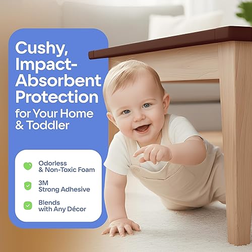 Miniatura 2 de Furniture Edge - Protectores de esquina y de 16.2 pies, cojín de espuma protectora, parachoques de 15 pies, 4 esquinas adhesivas seguras para niños,