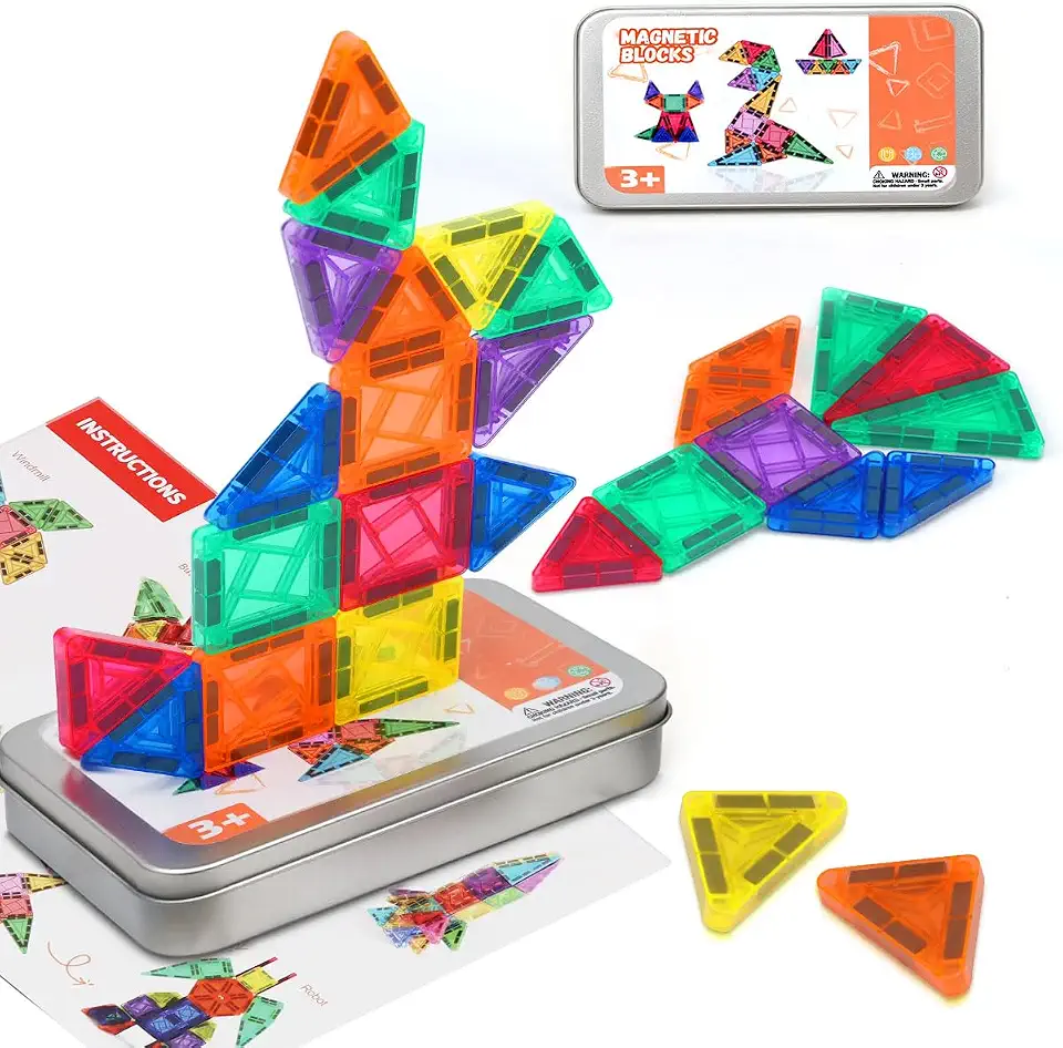 Mini Blocos de Montar Infantil Magnetico Caixa de Ferro para Armazenamento 26 Peças Brinquedos Educativos 3 Anos Menino y Menina Blocos Magneticos Infantil STEM Brinquedos Educativos