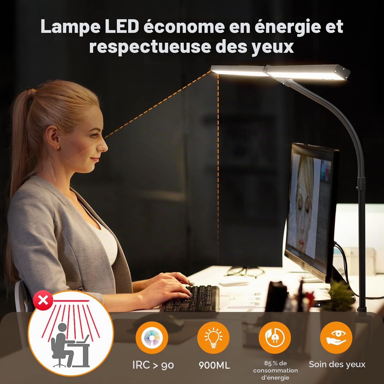 Lampe De Bureau LED, Lampe De Table Télécommandée 100 Modes D'éclairage Lampe De Lecture Pour Livres Avec Pince Pour La Maison, Le Bureau Et La Chambre Avec Col De Cygne Flexible, Noir