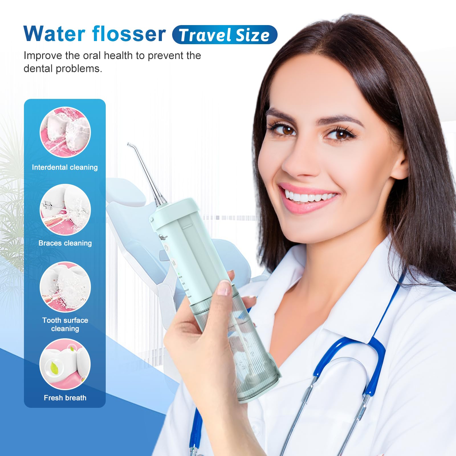 JNGOODS Mini idropulsore portatile per irrigazione orale, per la pulizia dei denti, serbatoio dell'acqua telescopico, 4 modalità e impermeabilità IPX7, per la casa e i viaggi, per la cura dei denti