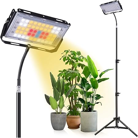 Aiboria LED Pflanzenlampen Vollspektrum 150 W, 7000 lm mit Ständer für kleine und große Zimmerpflanzenwachstum, Stehboden-Wachstumslampe für Gewächshausgärten, Verstellbarer Stativständer 49-53 Zoll
