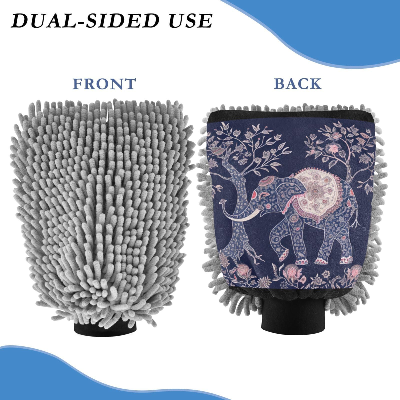 IOACIY Absorbent Microfiber Car Wash Drying Mitts, 2 Pack, Scratch-Free & Lint-Free, Rich Foam, Highly Absorbent, Double Sided, Wash Mitt Perfect for Car Washing, M, Elephant (8)