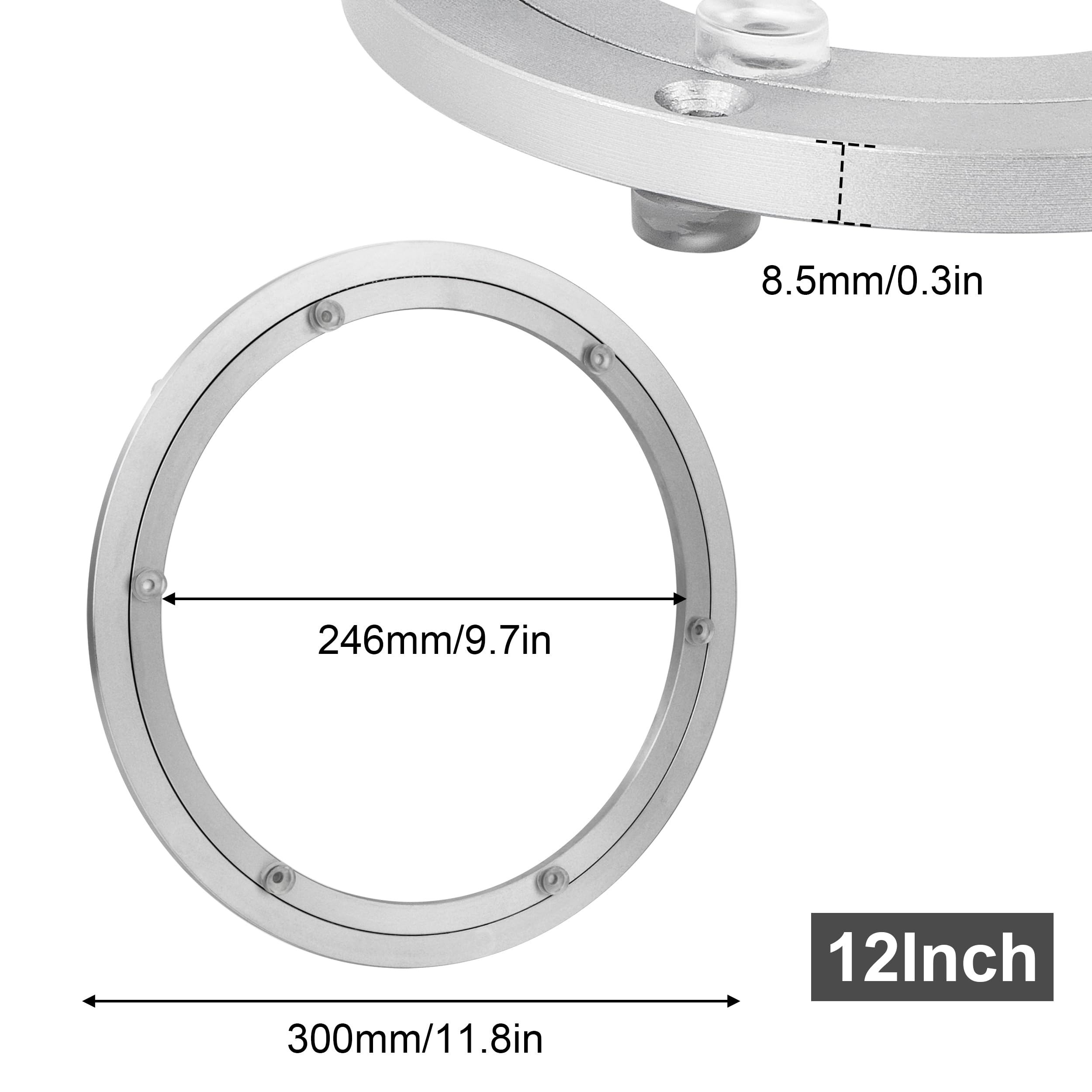 Plateau Tournant en Alliage d'aluminium, Plateau Pivotant Robuste Lazy Susan Roulement Plaque Pivotante Lisse pour Table de Salle à Manger Ronde (12 inch)