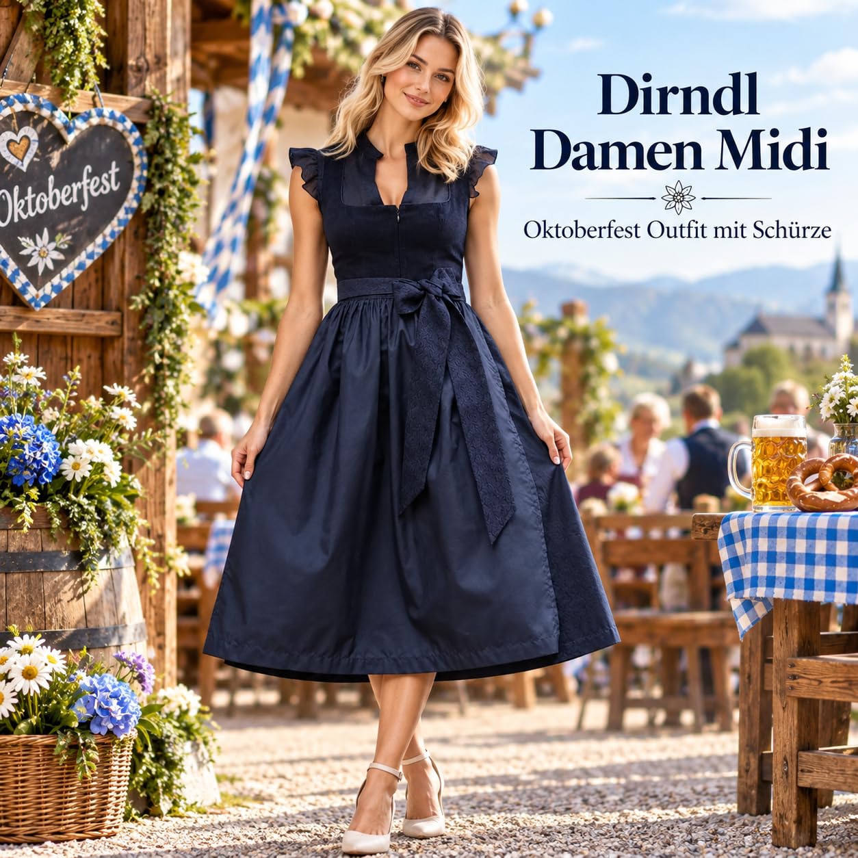 Generisch Dirndl Grosse Grössen Oktoberfest Damen Outfit Dindl Midi Für Schürze 'Dirndl Dirndlkleid Lang Dirnd Samtdirndl Beige Trachtenkleid Drindl Langes Mit Bluse Und Samt Wiesn