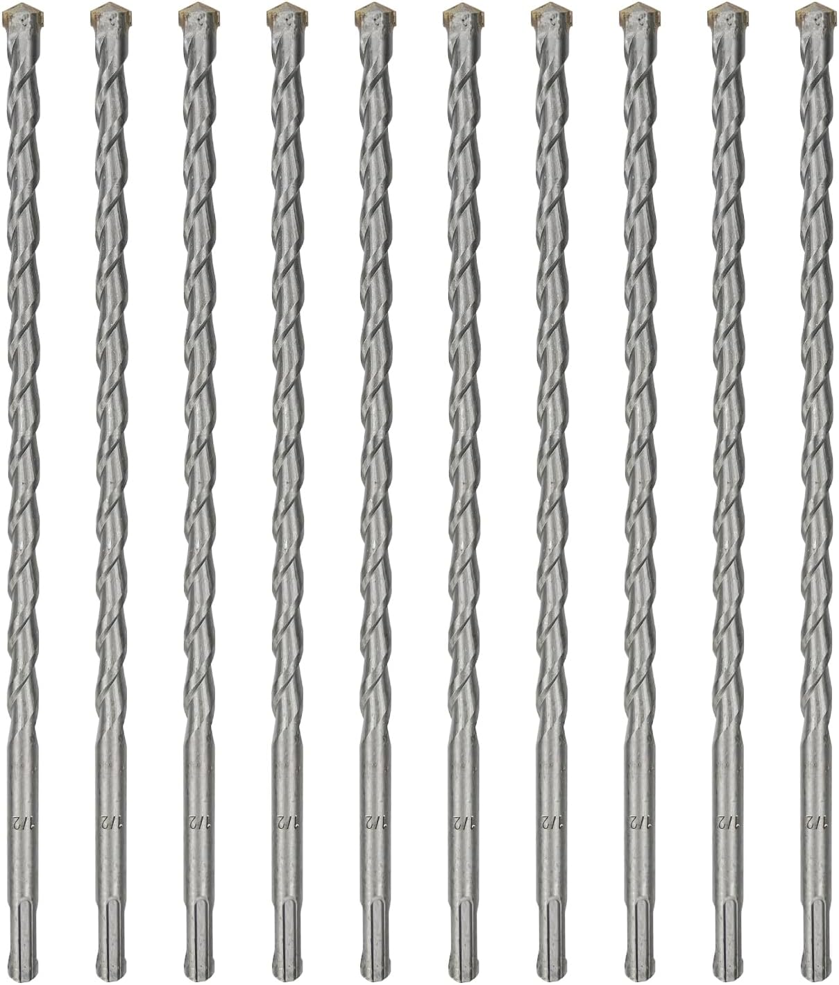 10-Pack SDS Plus 1/2 inch x 8 inch Rotary Hammer Drill Bits, Carbide Tipped for Brick, Stone and Concrete (1/2'' x 8'')