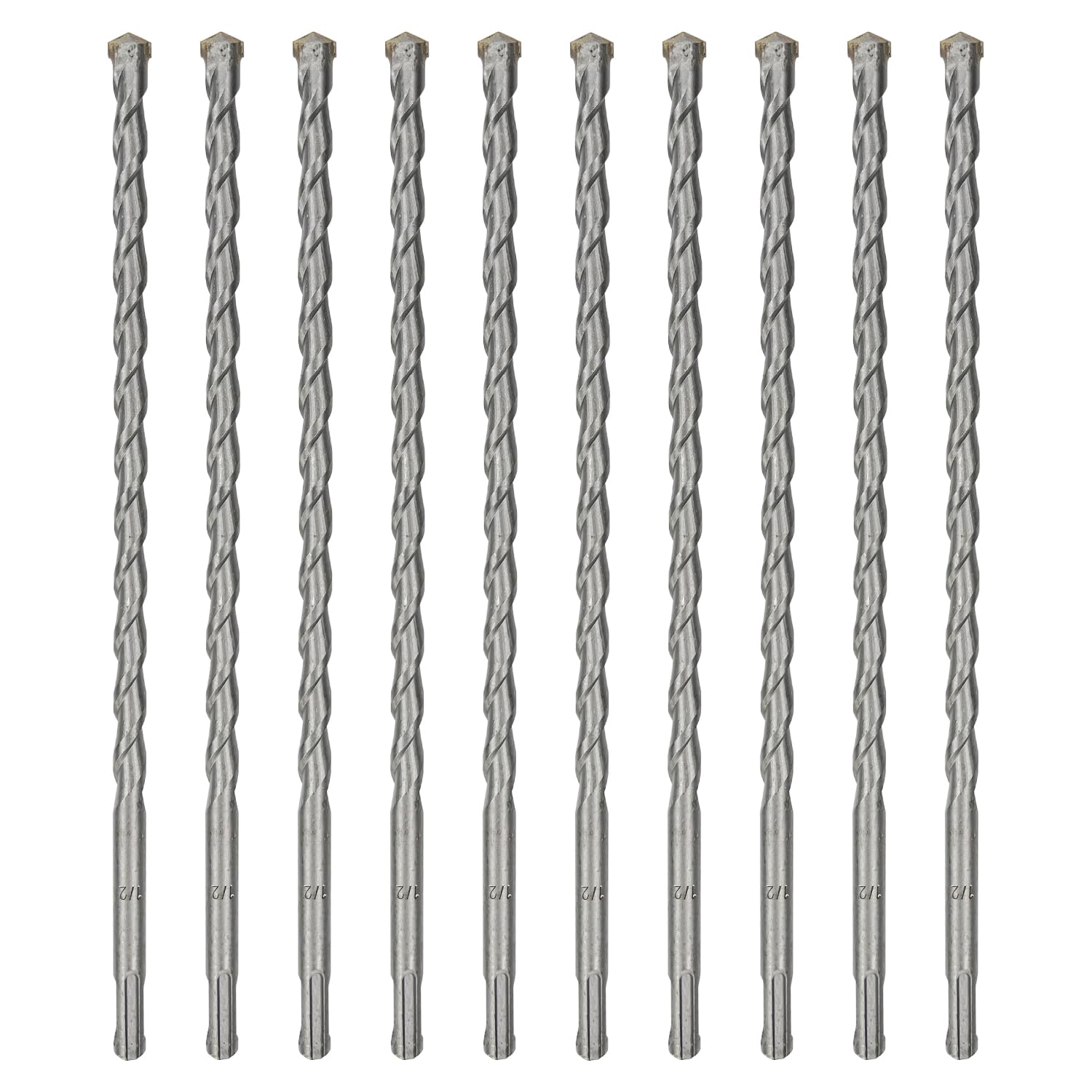 10-Pack SDS Plus 1/2 inch x 8 inch Rotary Hammer Drill Bits, Carbide Tipped for Brick, Stone and Concrete (1/2'' x 8'')