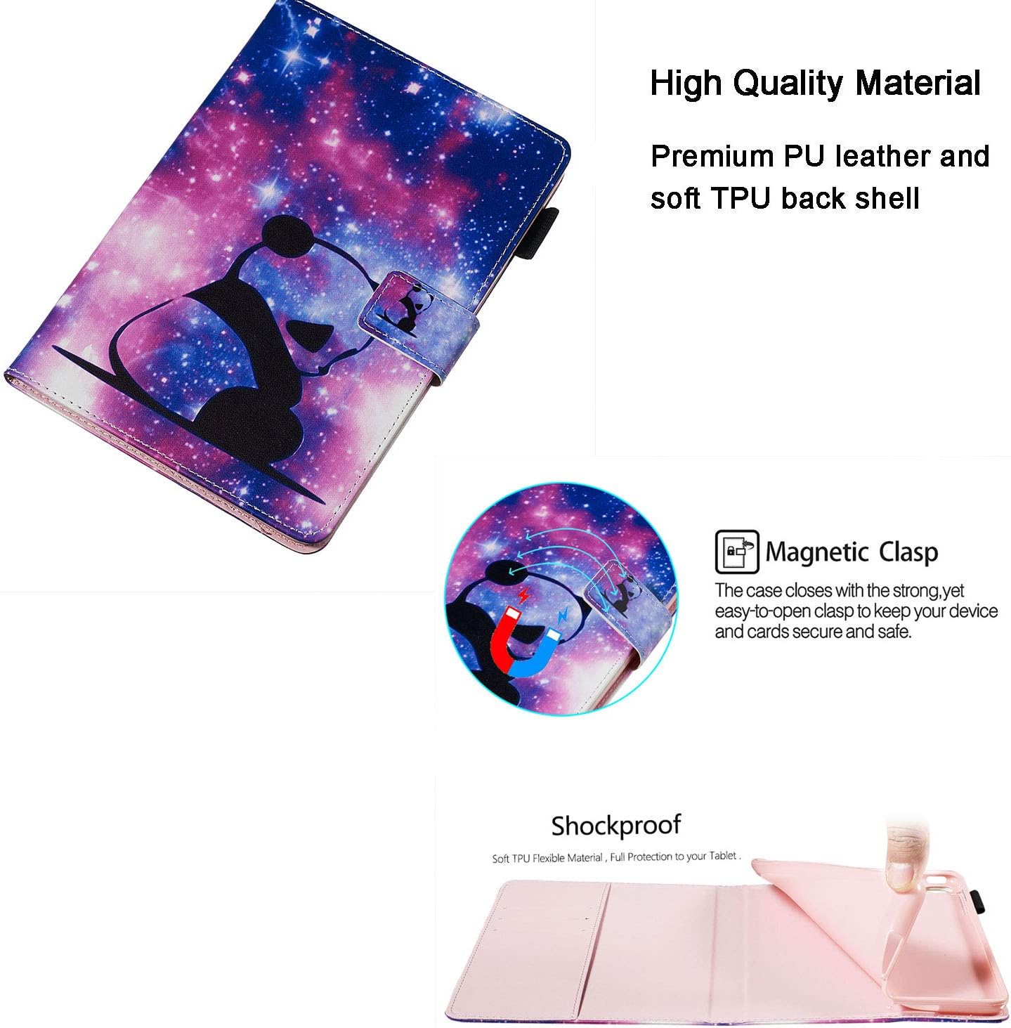 Lоwеѕt Prісе UUcovers for Amazon Kindle Fire HD 10 Tablet 9th/7th/5th Generation 10.1 Case 2019/2017/2015, Smart Folio Stand with Card Pencil Holder [Auto Wake/Sleep] PU Leather Wallet Cover, Purple Panda Galaxy