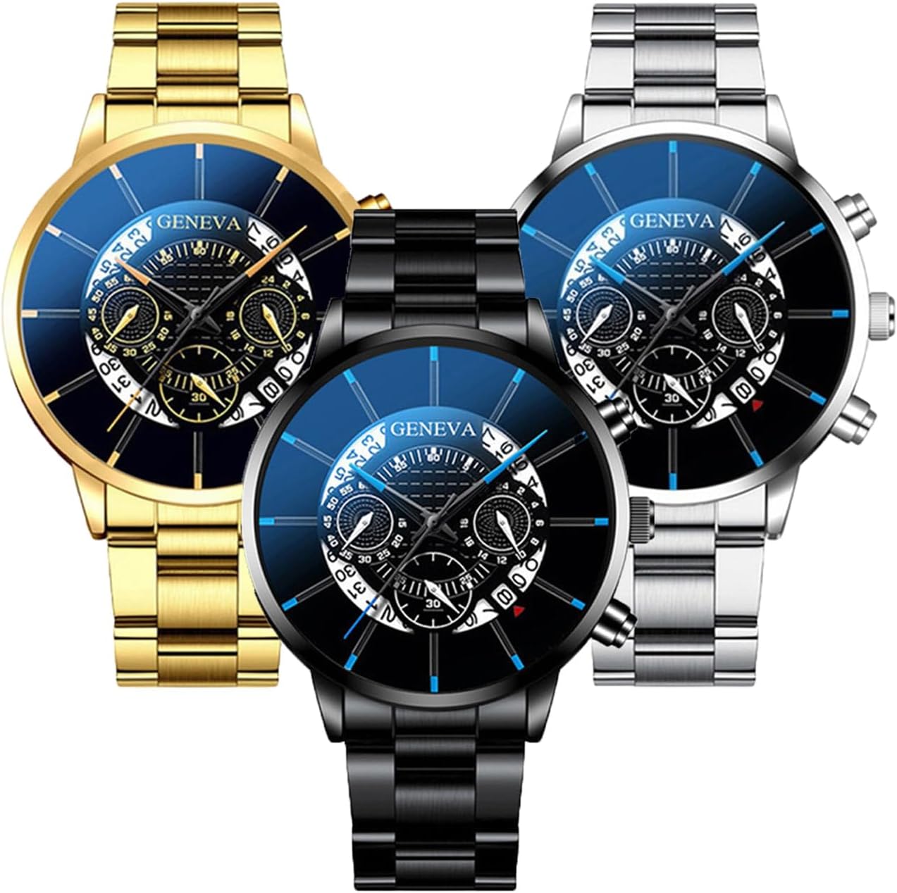 CdyBox 3 Pack Alloy Steel Band Watch Quartz Men Wrist...