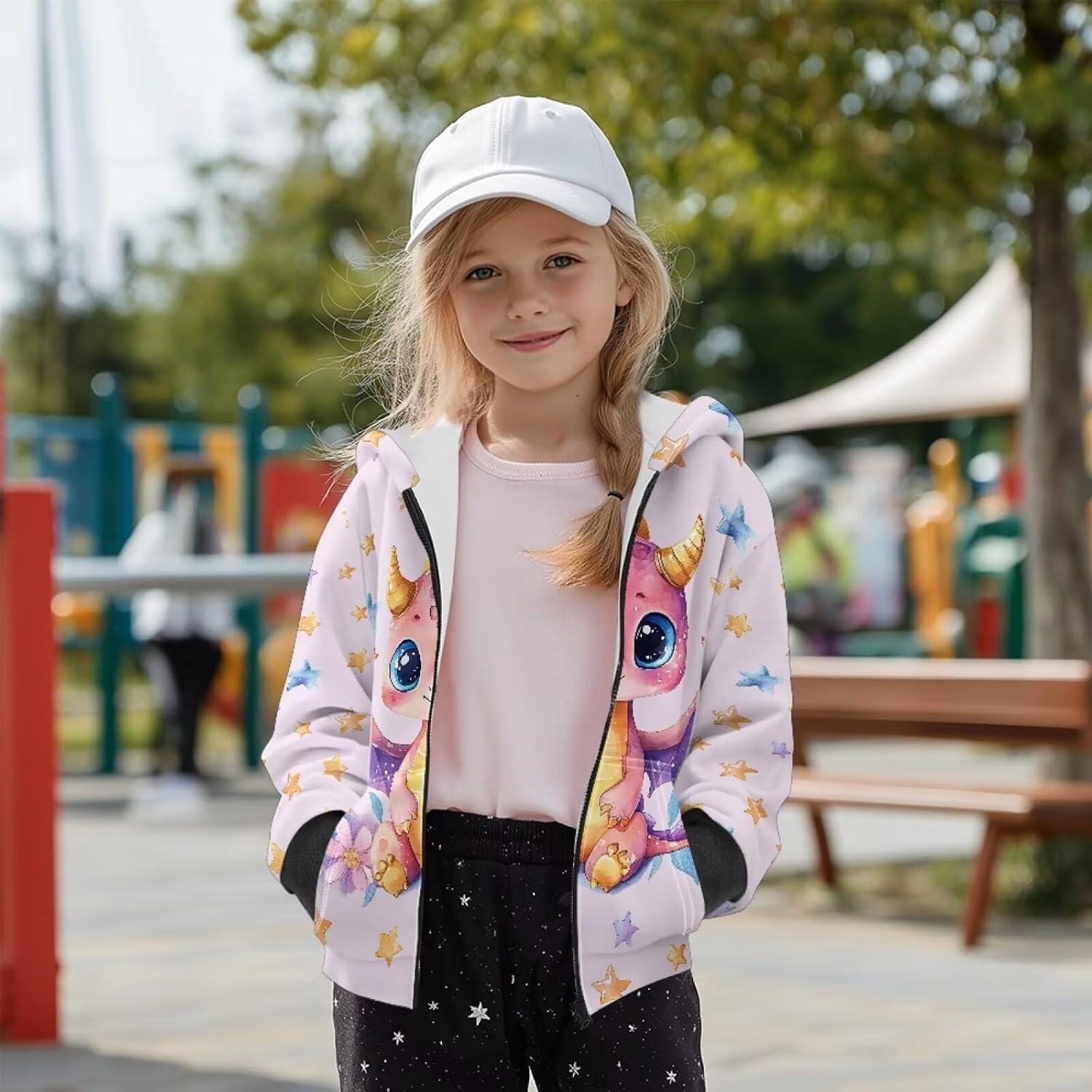 WELLFLYHOM Kids Graphic Hoodie for Girls 6-16 Fleece Lining Hooded Zipper Sweatshirts Long Sleeve Sweater Tops with Pocket