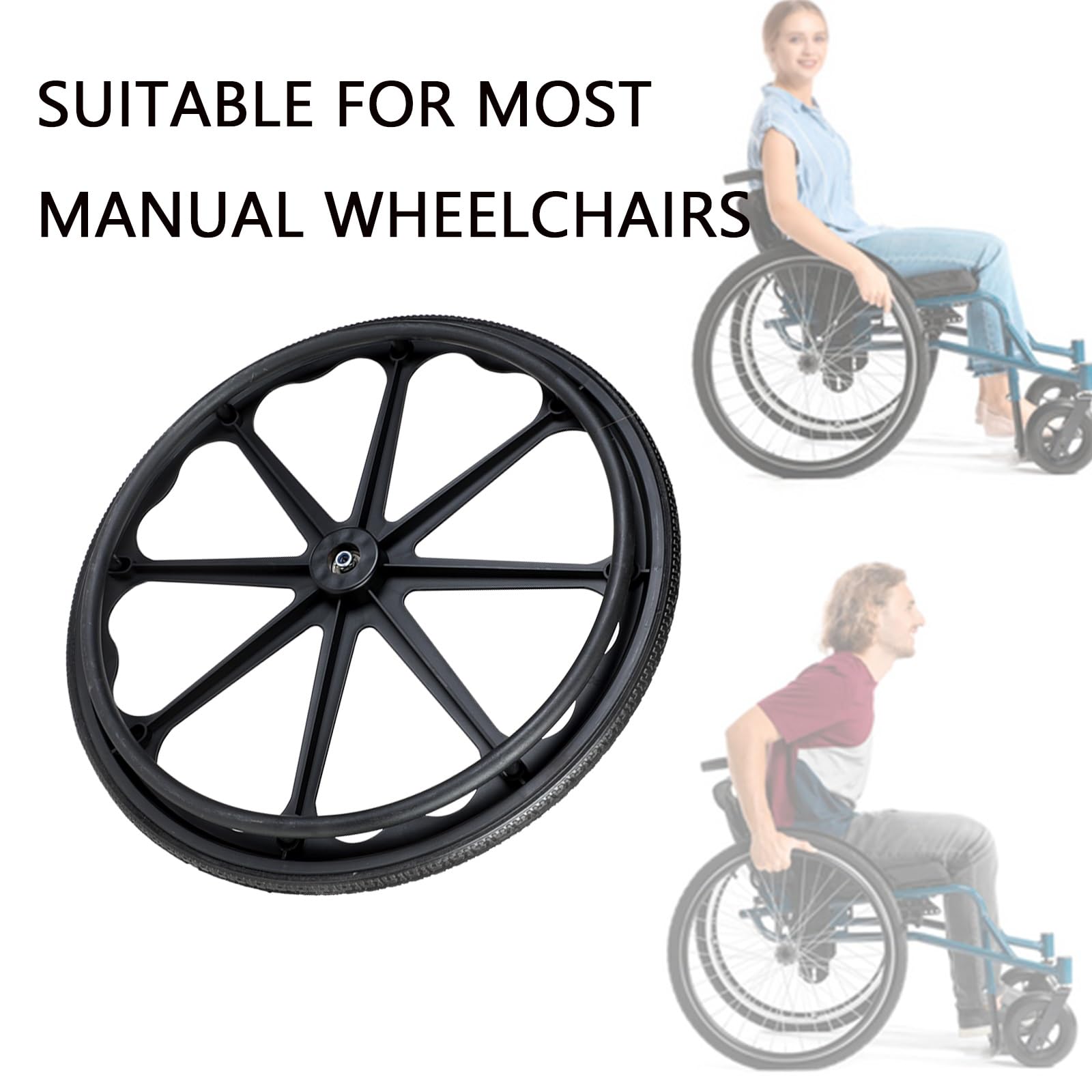 Ruedas Ruedas Giratorias Manuales De Repuesto, 24×1 Ruedas Traseras De Accesorios Para Sillas De Ruedas, Rueda Trasera Sólida No Neumát, para Silla De Ruedas De 24 Pulgadas(22Inch/56cm(1Count))